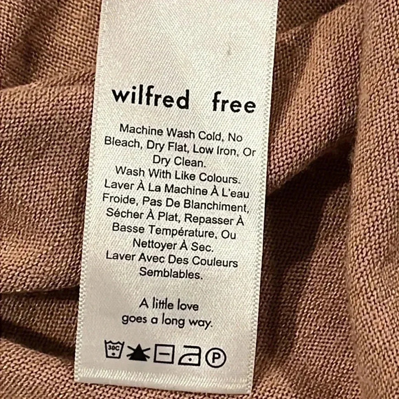 🍀2/$22 ARTIZIA WILFRED FREE Dress Mini V neck Minimalist Tan Knit Womens Small - Picture 5 of 10